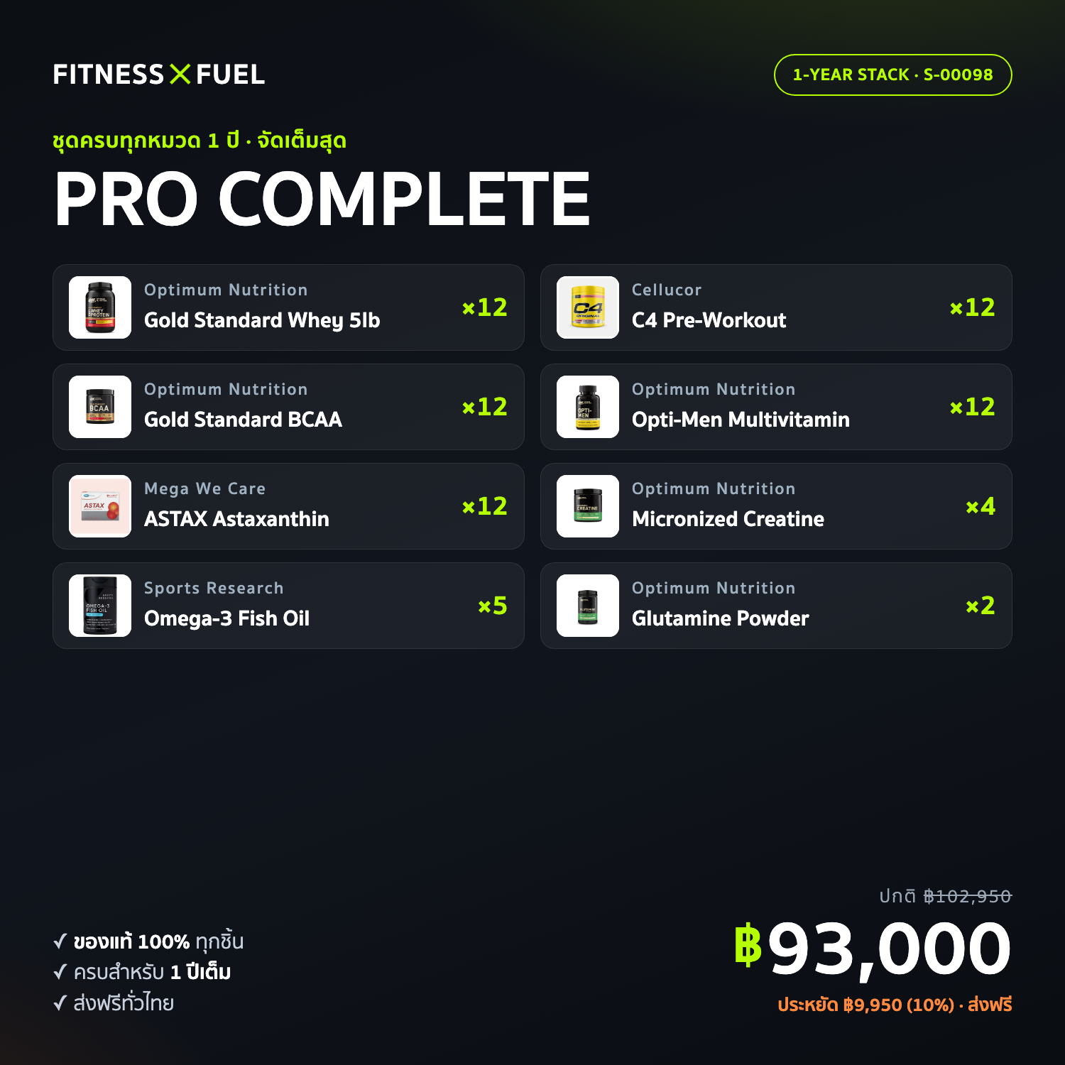 เซ็ตอาหารเสริมครบ 1 ปี PRO COMPLETE — ครบทุกหมวด จัดเต็มสุด