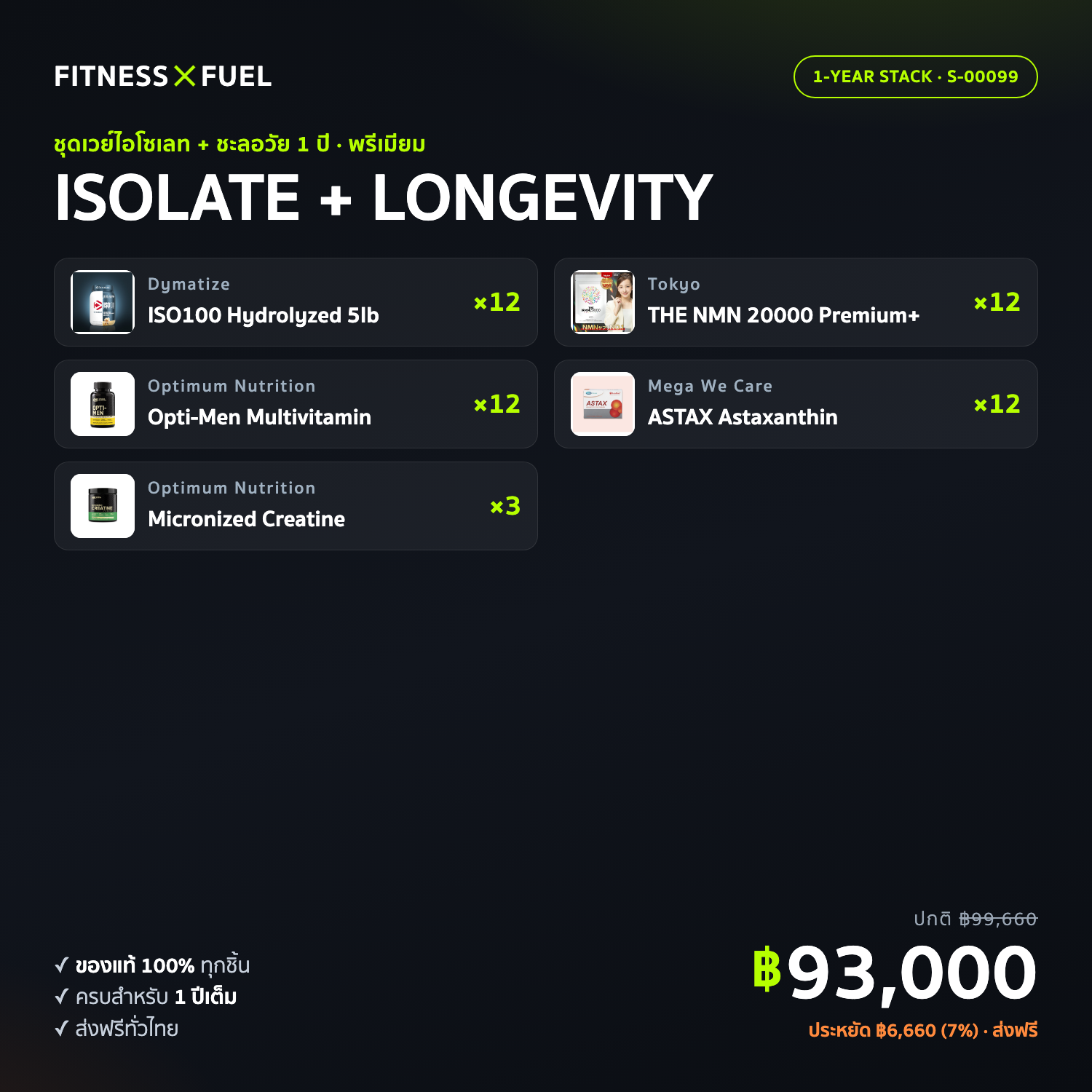 เซ็ตอาหารเสริมครบ 1 ปี ISOLATE + LONGEVITY — เวย์ไอโซเลท+ชะลอวัย (NMN)